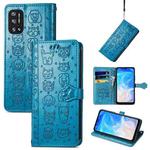 For Doogee N40 Pro Cat and Dog Embossed Horizontal Flip Phone Leather Case with Holder & Card Slot & Wallet & Lanyard(Blue)