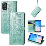 For Doogee N40 Pro Cat and Dog Embossed Horizontal Flip Phone Leather Case with Holder & Card Slot & Wallet & Lanyard(Green)