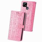 For OPPO Realme C21Y Cat and Dog Embossed Horizontal Flip Phone Leather Case with Holder & Card Slot & Wallet & Lanyard(Pink)