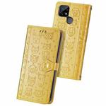 For OPPO Realme C21Y Cat and Dog Embossed Horizontal Flip Phone Leather Case with Holder & Card Slot & Wallet & Lanyard(Yellow)