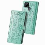 For OPPO Realme C21Y Cat and Dog Embossed Horizontal Flip Phone Leather Case with Holder & Card Slot & Wallet & Lanyard(Green)