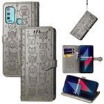 For Wiko Power U30 Cat and Dog Embossed Horizontal Flip Phone Leather Case with Holder & Card Slot & Wallet & Lanyard(Grey)