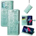 For Wiko Power U30 Cat and Dog Embossed Horizontal Flip Phone Leather Case with Holder & Card Slot & Wallet & Lanyard(Green)