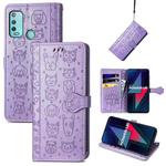 For Wiko Power U30 Cat and Dog Embossed Horizontal Flip Phone Leather Case with Holder & Card Slot & Wallet & Lanyard(Purple)