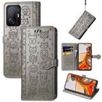 For Xiaomi Mi 11T / 11T Pro Cat and Dog Embossed Horizontal Flip Phone Leather Case with Holder & Card Slot & Wallet & Lanyard(Grey)