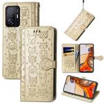 For Xiaomi Mi 11T / 11T Pro Cat and Dog Embossed Horizontal Flip Phone Leather Case with Holder & Card Slot & Wallet & Lanyard(Gold)