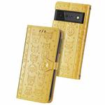 For Google Pixel 6 Cat and Dog Embossed Horizontal Flip Phone Leather Case with Holder & Card Slot & Wallet & Lanyard(Yellow)