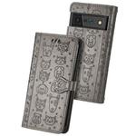 For Google Pixel 6 Cat and Dog Embossed Horizontal Flip Phone Leather Case with Holder & Card Slot & Wallet & Lanyard(Grey)