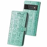 For Google Pixel 6 Cat and Dog Embossed Horizontal Flip Phone Leather Case with Holder & Card Slot & Wallet & Lanyard(Green)