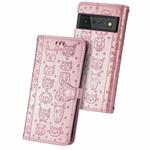 For Google Pixel 6 Cat and Dog Embossed Horizontal Flip Phone Leather Case with Holder & Card Slot & Wallet & Lanyard(Rose Gold)