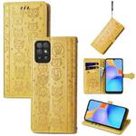 For Honor Play 5T Youth Cat and Dog Embossed Horizontal Flip Phone Leather Case with Holder & Card Slot & Wallet & Lanyard(Yellow)