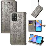 For Honor Play 5T Youth Cat and Dog Embossed Horizontal Flip Phone Leather Case with Holder & Card Slot & Wallet & Lanyard(Grey)