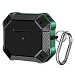 Carbon Fiber Texture TPU + PC Anti-fall Earphones Case with Hook For AirPods 3(Green)