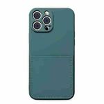 Liquid Silicone Skin Feel Shockproof Phone Case with Card Slot For iPhone 13 mini(Dark Green)