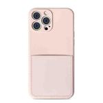 Liquid Silicone Skin Feel Shockproof Phone Case with Card Slot For iPhone 13 mini(Pink)
