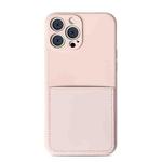 Liquid Silicone Skin Feel Shockproof Phone Case with Card Slot For iPhone 13 Pro(Pink)