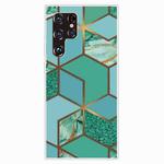 For Samaung Galaxy S22 Ultra 5G Marble Pattern Shockproof TPU Phone Case(Rhombus Green)