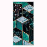 For Samaung Galaxy S22 Ultra 5G Marble Pattern Shockproof TPU Phone Case(Rhombus Dark Green)