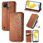 For OPPO Realme C21Y Cubic Grid Pressed Horizontal Flip Magnetic Leather Case with Holder & Card Slots & Wallet(Brown)