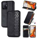 For Xiaomi Mi 11T / Mi 11T Pro Cubic Grid Pressed Horizontal Flip Magnetic Leather Case with Holder & Card Slots & Wallet(Black)