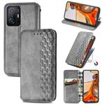 For Xiaomi Mi 11T / Mi 11T Pro Cubic Grid Pressed Horizontal Flip Magnetic Leather Case with Holder & Card Slots & Wallet(Grey)