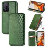 For Xiaomi Mi 11T / Mi 11T Pro Cubic Grid Pressed Horizontal Flip Magnetic Leather Case with Holder & Card Slots & Wallet(Green)