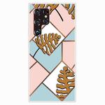 For Samaung Galaxy S22 Ultra 5G Abstract Marble Pattern TPU Phone Protective Case(Blue Pink Plaid)