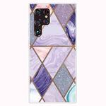 For Samaung Galaxy S22 Ultra 5G Abstract Marble Pattern TPU Phone Protective Case(Glitter Purple)