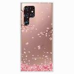 For Samaung Galaxy S22 Ultra 5G Painted Pattern High Transparent TPU Phone Case(Fallen Cherry Blossoms)