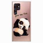 For Samaung Galaxy S22 Ultra 5G Painted Pattern High Transparent TPU Phone Case(Tilted Head Panda)