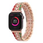 Five-beads Flag Style Steel Strap Watch Band For Apple Watch Series 8&7 41mm / SE 2&6&SE&5&4 40mm / 3&2&1 38mm(Red Green Rose Gold)