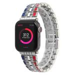Five-beads Flag Style Steel Strap Watch Band For Apple Watch Ultra 49mm / Series 8&7 45mm / SE 2&6&SE&5&4 44mm / 3&2&1 42mm(Red Blue Silver)