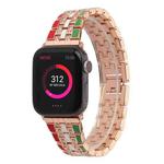 Five-beads Flag Style Steel Strap Watch Band For Apple Watch Ultra 49mm / Series 8&7 45mm / SE 2&6&SE&5&4 44mm / 3&2&1 42mm(Red Green Rose Gold)