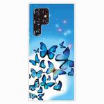 For Samaung Galaxy S22 Ultra 5G Painted Pattern Transparent TPU Phone Case(Blue Butterfly)