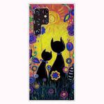 For Samaung Galaxy S22 Ultra 5G Painted Pattern Transparent TPU Phone Case(Oil Painting Black Cat)