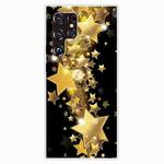 For Samaung Galaxy S22 Ultra 5G Painted Pattern Transparent TPU Phone Case(Gold Star)