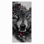 For Samaung Galaxy S22 Ultra 5G Painted Pattern Transparent TPU Phone Case(Mountain Wolf)