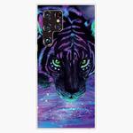 For Samaung Galaxy S22 Ultra 5G Painted Pattern Transparent TPU Phone Case(Purple Tiger)