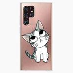 For Samaung Galaxy S22 Ultra 5G Painted Pattern High Transparent TPU Phone Case(Tilted Head Cat)