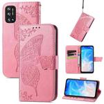 For DOOGEE N40 Pro Butterfly Love Flowers Embossed Horizontal Flip Leather Case with Holder & Card Slots & Wallet & Lanyard(Pink)