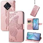 For Infinix Zero 8 Butterfly Love Flowers Embossed Horizontal Flip Leather Case with Holder & Card Slots & Wallet & Lanyard(Rose Gold)