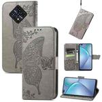 For Infinix Zero 8 Butterfly Love Flowers Embossed Horizontal Flip Leather Case with Holder & Card Slots & Wallet & Lanyard(Grey)