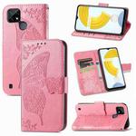 For OPPO Realme C21Y Butterfly Love Flowers Embossed Horizontal Flip Leather Case with Holder & Card Slots & Wallet & Lanyard(Pink)