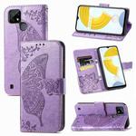 For OPPO Realme C21Y Butterfly Love Flowers Embossed Horizontal Flip Leather Case with Holder & Card Slots & Wallet & Lanyard(Light Purple)