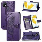 For OPPO Realme C21Y Butterfly Love Flowers Embossed Horizontal Flip Leather Case with Holder & Card Slots & Wallet & Lanyard(Dark Purple)