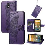 For Vodafone Smart E11 Butterfly Love Flowers Embossed Horizontal Flip Leather Case with Holder & Card Slots & Wallet & Lanyard(Dark Purple)