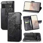 For Google Pixel 6 Butterfly Love Flowers Embossed Horizontal Flip Leather Case with Holder & Card Slots & Wallet & Lanyard(Black)