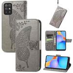 For Honor Play 5T Youth Butterfly Love Flowers Embossed Horizontal Flip Leather Case with Holder & Card Slots & Wallet & Lanyard(Grey)