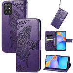For Honor Play 5T Youth Butterfly Love Flowers Embossed Horizontal Flip Leather Case with Holder & Card Slots & Wallet & Lanyard(Dark Purple)