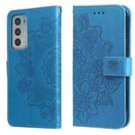 For Motorola Edge 20 7-petal Flowers Embossing Horizontal Flip Leather Phone Case with Holder & Card Slots(Blue)